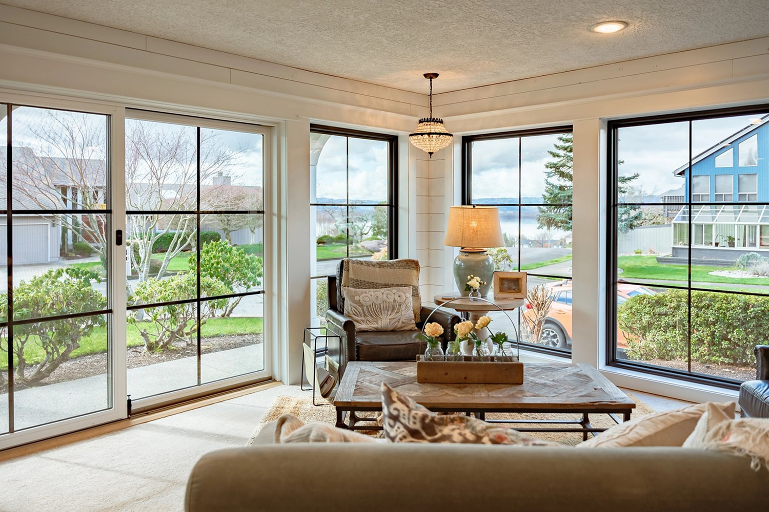 Lounge Room with Renewal by Andersen Black Windows