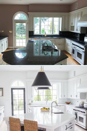 Arched manor kitchen shot in a before and after