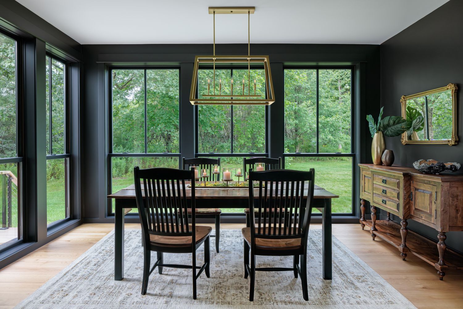 Custom Black Renewal by Andersen windows in a Dining Room