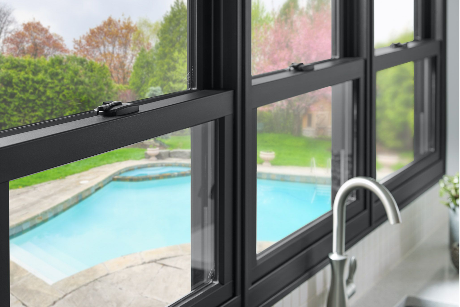 A close up on Fibrex material on a Renewal by Andersen double hung  window