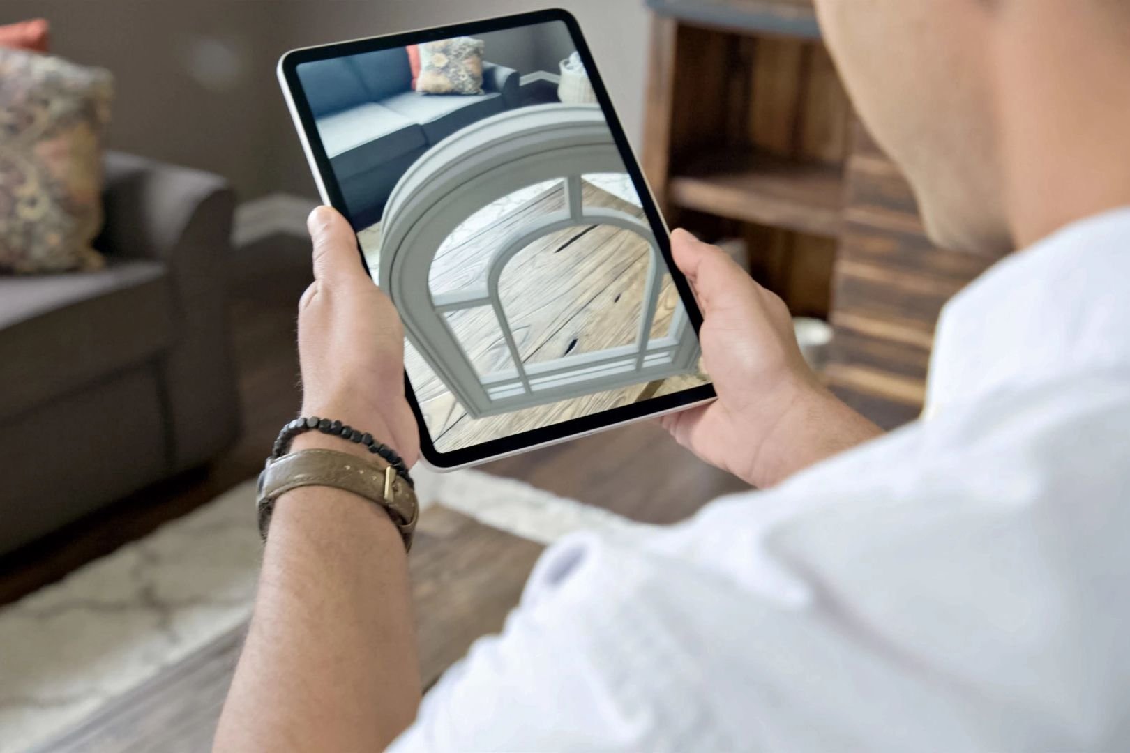 a person using ar in their home to look at windows.