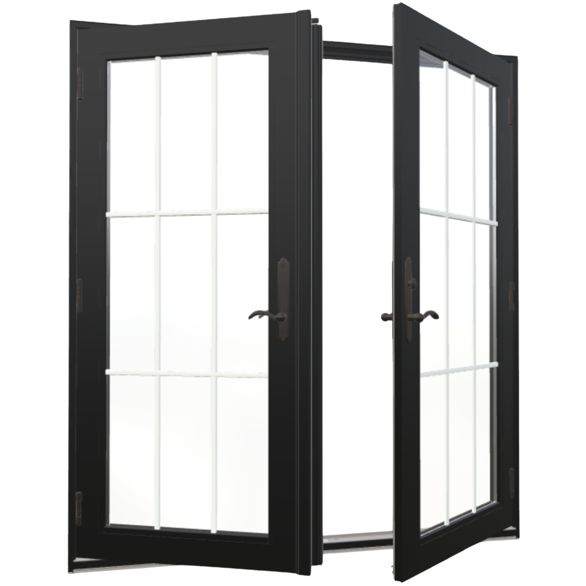 Hinged patio doors can open inward or outward depending on configuration.