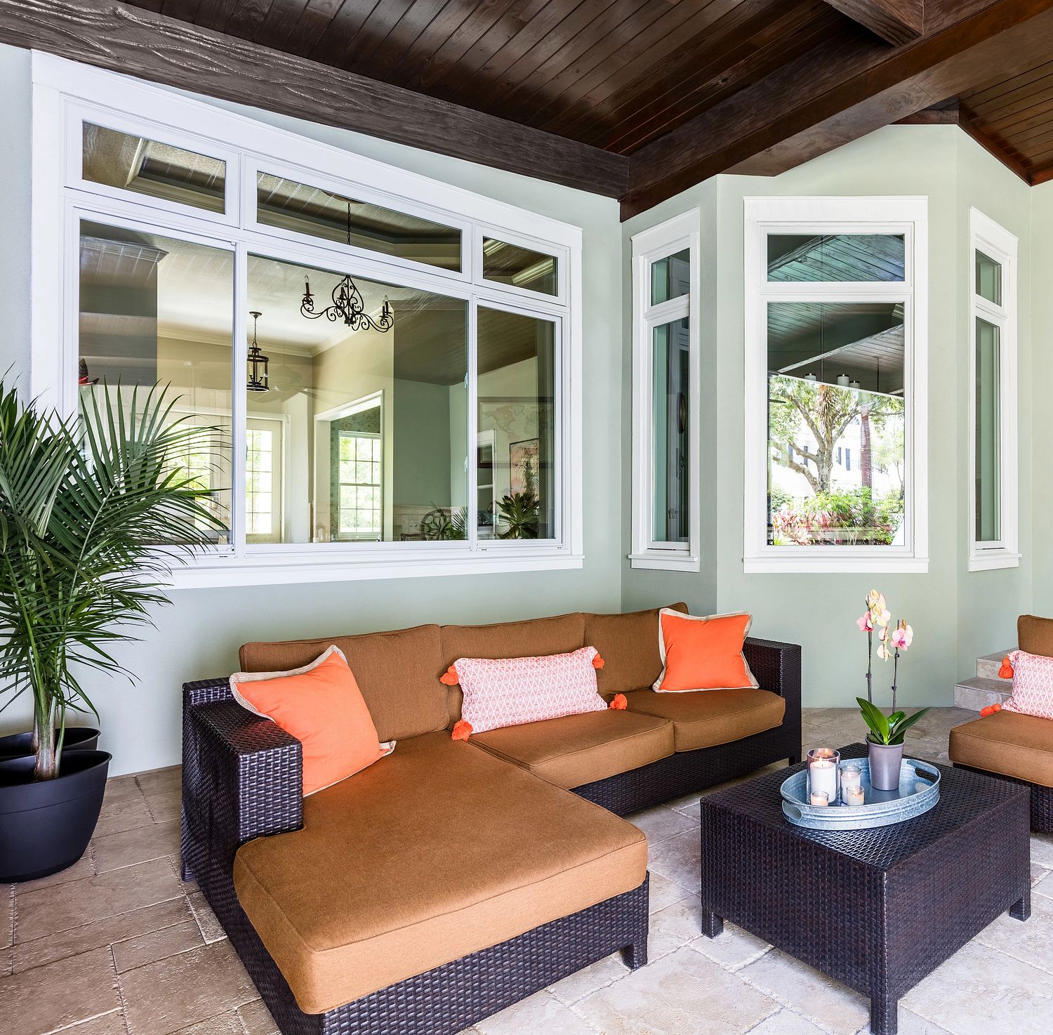 A lanai area with patio furniture.