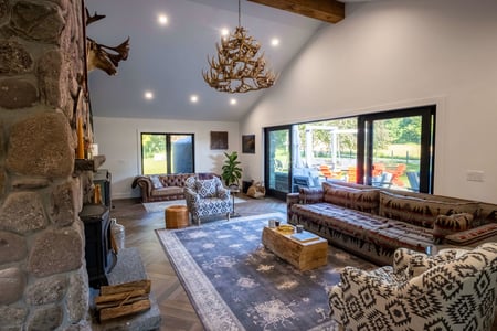 Anthony Carrino's Catskill living room and patio doors.