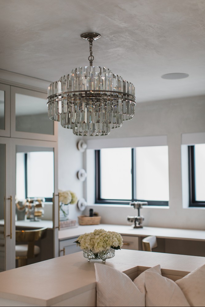 The dressing table and pendant light in Breegan Jane's primary suite. It has glider windows.