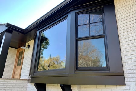 A bay window viewed from outside.